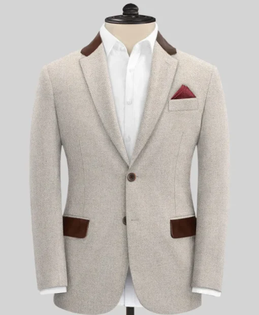 David Vintage Style Tweed Beige Suit For Mens - Image 7