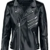 Amelia Black Leather Biker Jacket with Red Quilted Lining