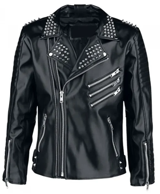 Amelia Black Leather Biker Jacket with Red Quilted Lining