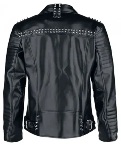 Amelia Black Leather Biker Jacket with Red Quilted Lining Back