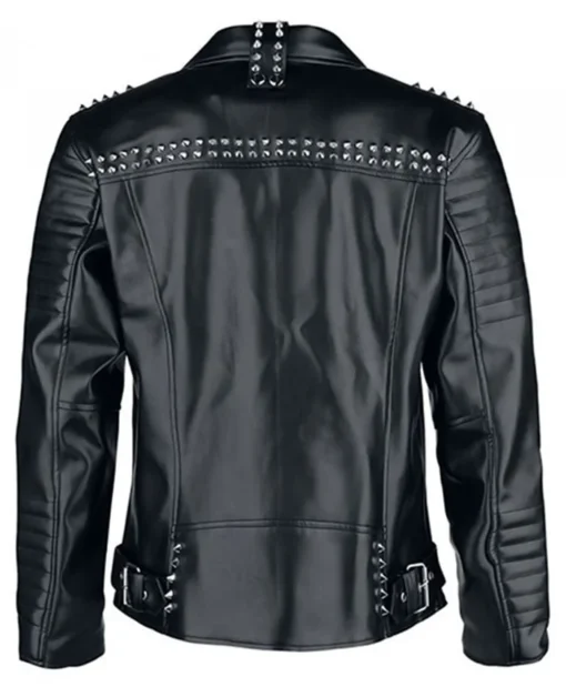 Amelia Black Leather Biker Jacket with Red Quilted Lining Back