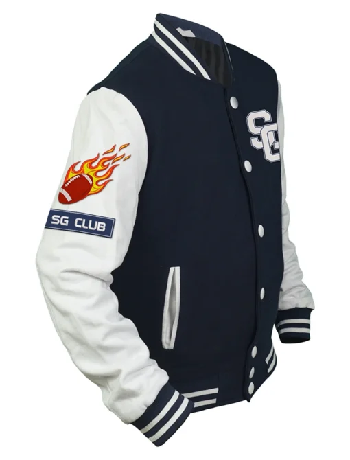 American Football Navy Blue Stegaro Varsity Jacket Look