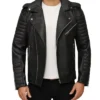 Biker Quilted Black Asymmetrical Leather Jacket Main