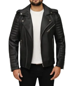 Biker Quilted Black Asymmetrical Leather Jacket Main