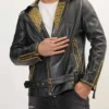 Black And Gold Lambskin Leather Jacket With Pyramid Studs