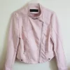 Casual Spring Slim Ladies Pink And White Leather Jacket