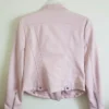 Casual Spring Slim Ladies Pink And White Leather Jacket Back