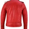 Classic Mens Red Leather Motorcycle Jacket With Notch Style Collar Back