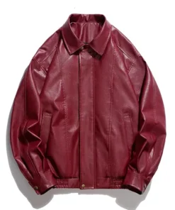 Classic Oversized Red Leather Jacket