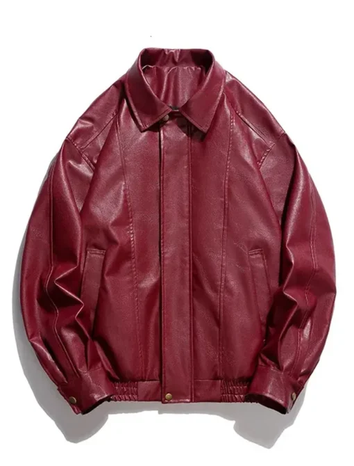 Classic Oversized Red Leather Jacket