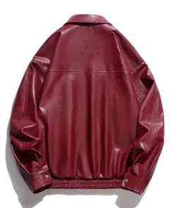 Classic Oversized Red Leather Jacket Back