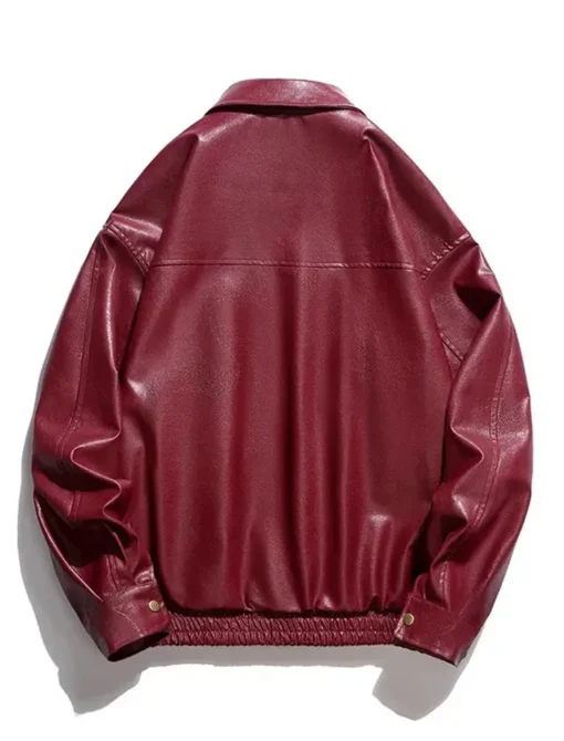 Classic Oversized Red Leather Jacket Back