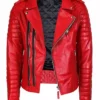 Classic Red Leather Motorcycle Jacket Zipper Style