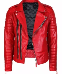 Classic Red Leather Motorcycle Jacket Zipper Style