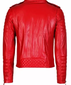 Classic Red Leather Motorcycle Jacket Zipper Style Back