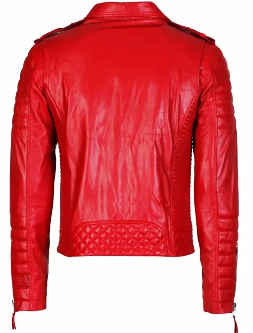 Classic Red Leather Motorcycle Jacket Zipper Style Back