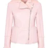 Classic Vintage Moto Lapel Style Collar Pink Leather Fur Jacket