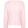 Classic Vintage Moto Lapel Style Collar Pink Leather Fur Jacket Back