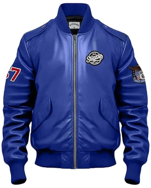 Deacon Royal Blue Stegaro Bomber Leather Jacket