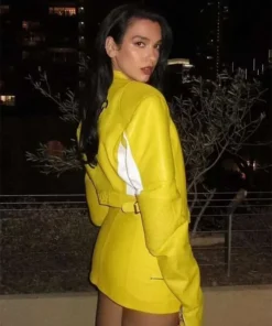 Dua Lipa Spongebob Leather Yellow Jacket For Women