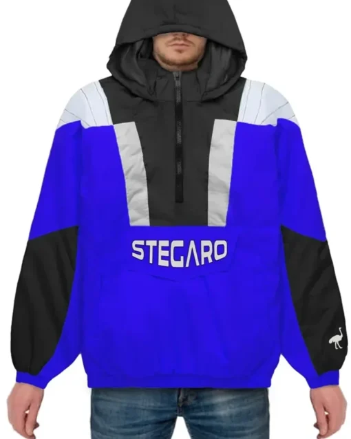 Edge Hooded Stegaro Blue And Black Jacket