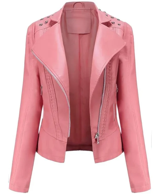 Evelyn Hot Pink Studded Leather Jacket