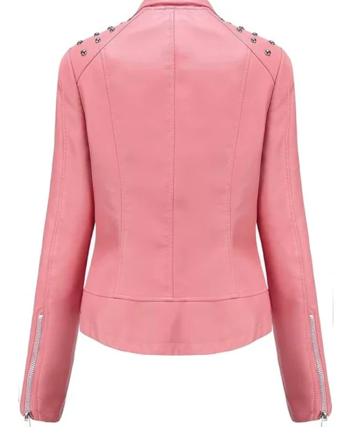 Evelyn Hot Pink Studded Leather Jacket Back