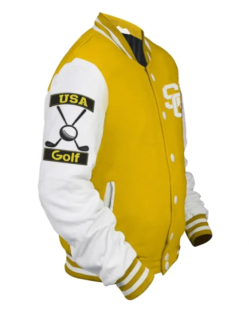 Golf Yellow And White Stegaro Varsity Jacket For Sale