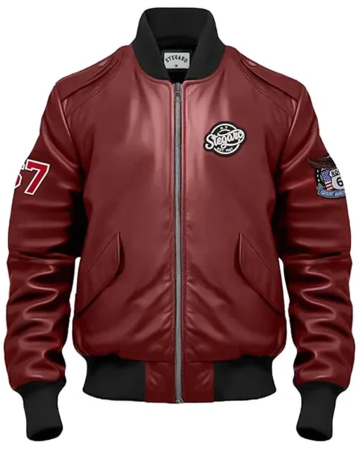 Haddy Leather Stegaro Maroon Bomber Jacket