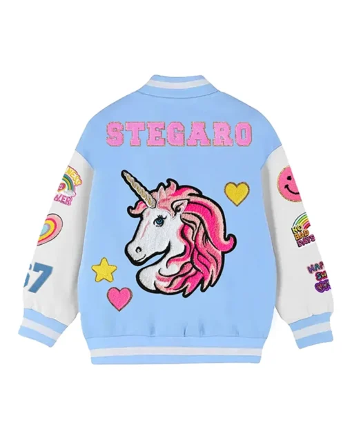 Horse Stegaro Blue And White Varsity Jacket Back