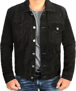 Jerry Black Suede Trucker Jacket