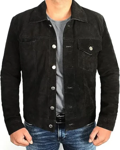 Jerry Black Suede Trucker Jacket