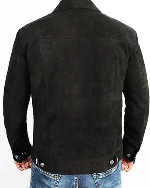 Jerry Black Suede Trucker Jacket Back