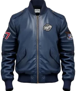 Johannsen Navy Blue Stegaro Bomber Leather Jacket