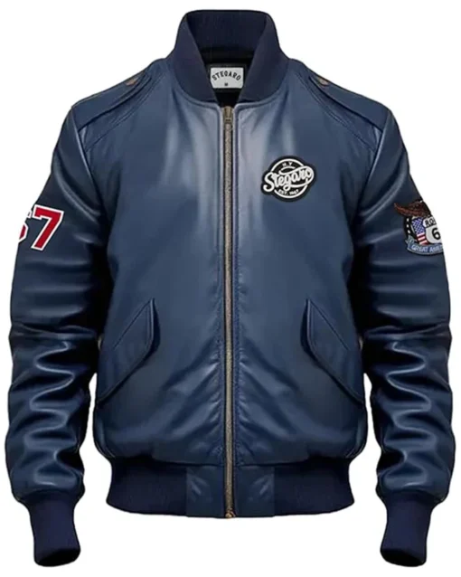 Johannsen Navy Blue Stegaro Bomber Leather Jacket