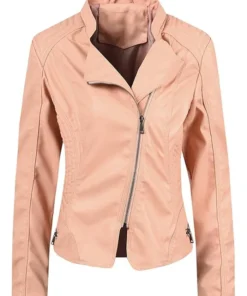 Leather Jacket With Pink Fur Motorcycle Stylish Spring Lightweight Stylish Motor Biker