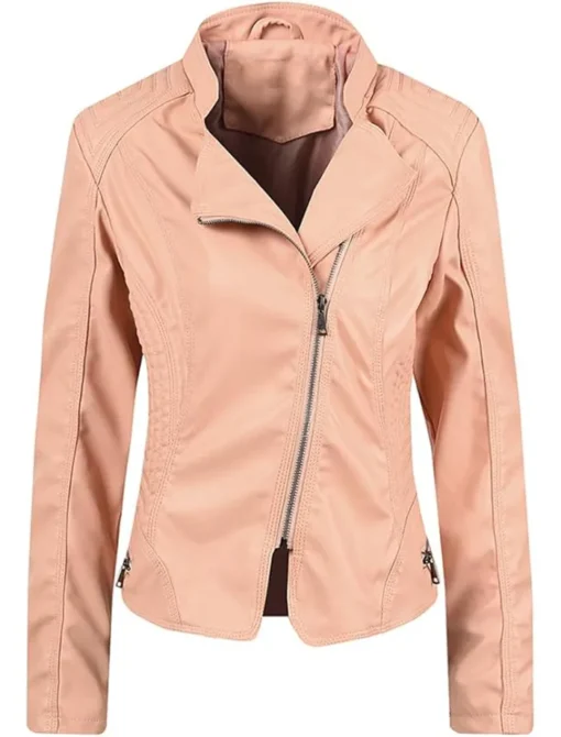 Leather Jacket With Pink Fur Motorcycle Stylish Spring Lightweight Stylish Motor Biker