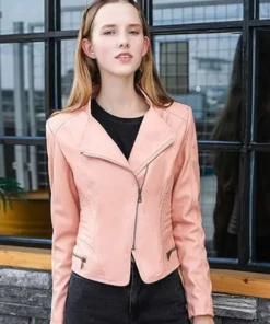 Leather Jacket With Pink Fur Motorcycle Stylish Spring Lightweight Stylish Motor Biker With Zipper