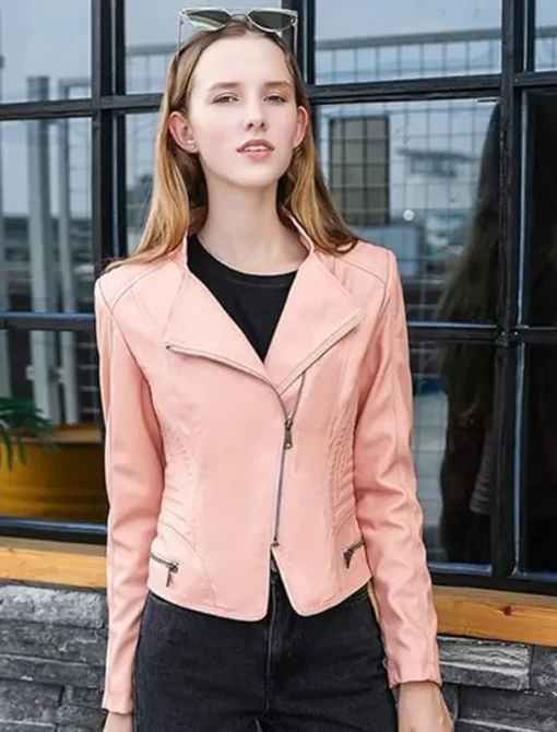 Leather Jacket With Pink Fur Motorcycle Stylish Spring Lightweight Stylish Motor Biker With Zipper