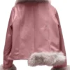 Leather Jacket With Pink Fur Open Hem Front With Fur Cuffs Back