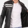 Mens Black Cafe Racer White Striped Jacket Inner