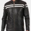 Mens Black Cafe Racer White Striped Jacket Main