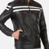 Mens Black Cafe Racer White Striped Jacket Zipper