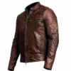 Mens Brown Slim Fit Cafe Racer Leather Jacket Side