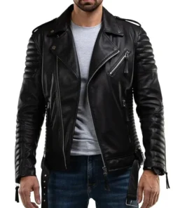 Men’s Quilted Black Leather Moto Jacket Main