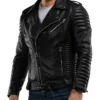 Men’s Quilted Black Leather Moto Jacket Side