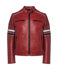 Men's Quilted Stripes Biker Leather Jacket Main