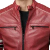 Men's Quilted Stripes Biker Leather Jacket Snap