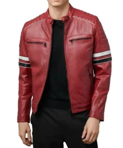 Men's Quilted Stripes Biker Leather Jacket Style