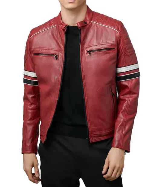 Men's Quilted Stripes Biker Leather Jacket Style